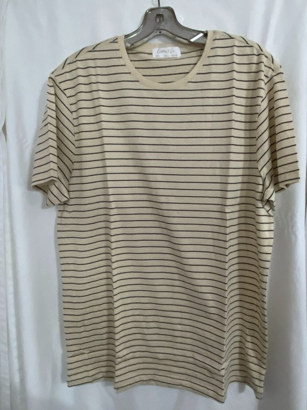 Cotton & Co. Large Cream w/ Black Striped Shirt Crewneck T-Shirt Soft Cotton